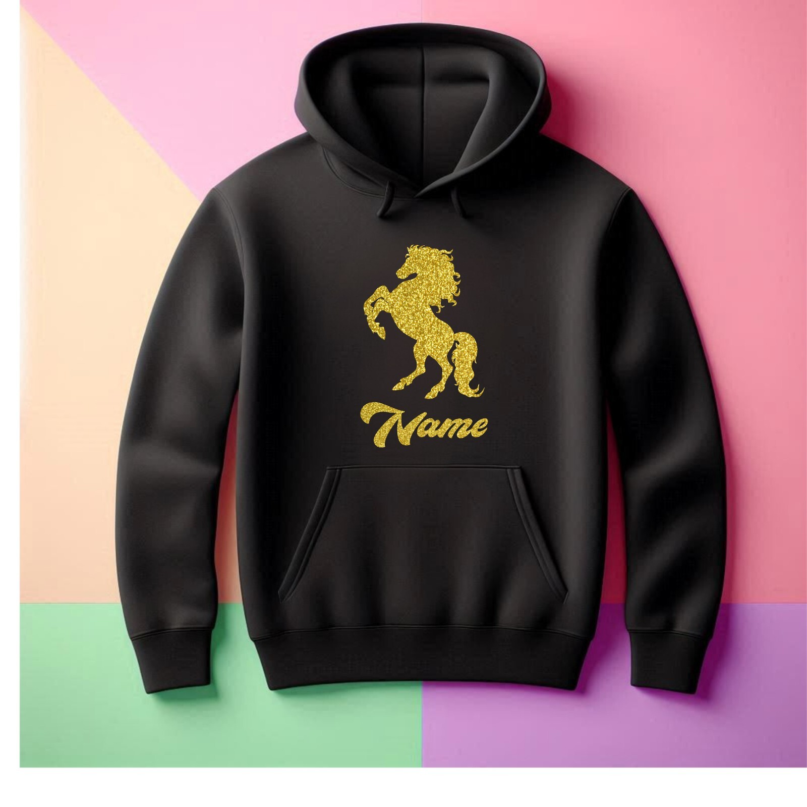 Felpa con cappuccio pony felpa con cappuccio personalizzata oro glitter pony felpa con cappuccio cavallo glitter regalo