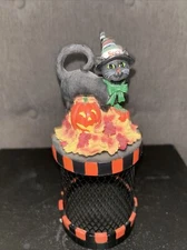 VINTAGE SEE'S CANDIES HALLOWEEN Canister With Cat Lid  7.5” Tall