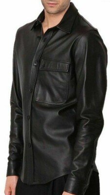 Basic New Men's Leather Shirt 100% Real Lambskin Slim Fit Causal Leather Shirt 