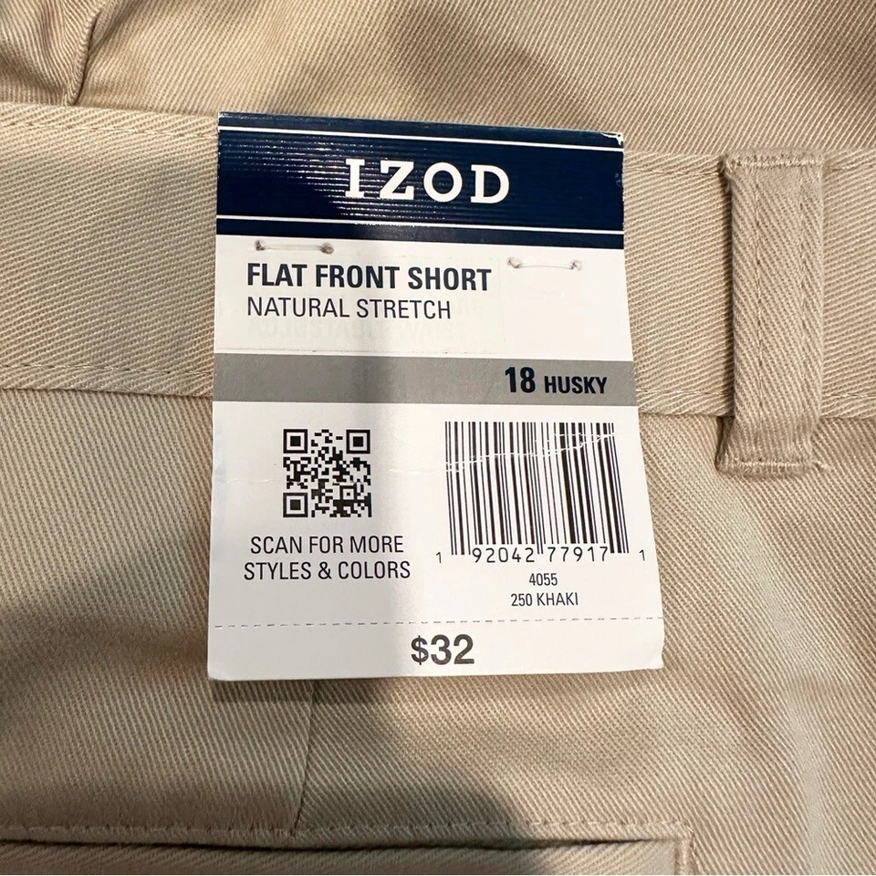 Izod Flat Front Natural Stretch Uniform Short Boy's 18 Husky Khaki Cotton Blend - Image 2 of 4
