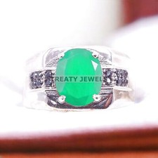 Emerald Oval Cut Gemstone With 925 Sterling Silver Ring For Men's A277