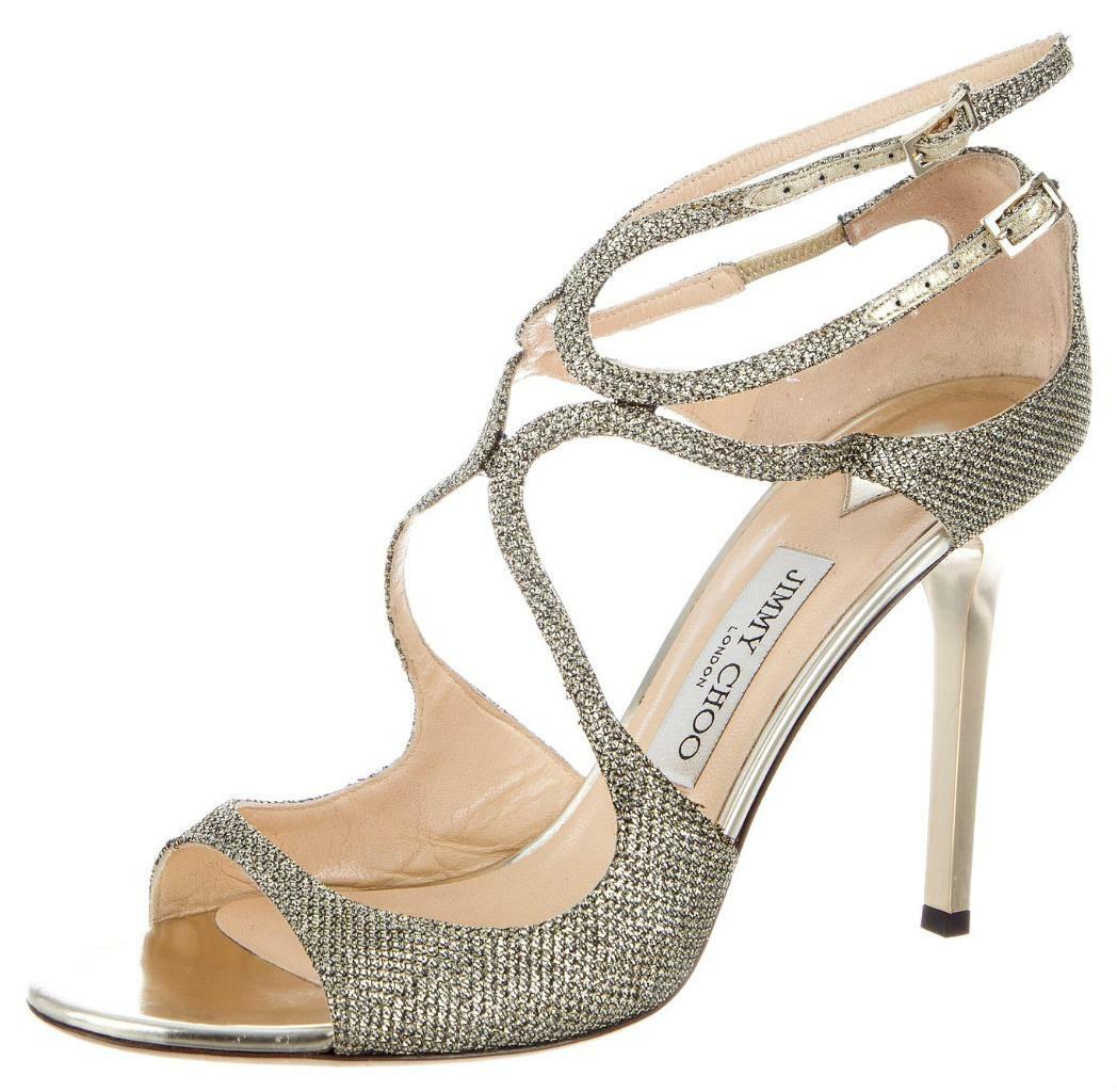 $795 JIMMY CHOO GOLD LANG Size 41 Glitter Sandals Heels Shoes | eBay