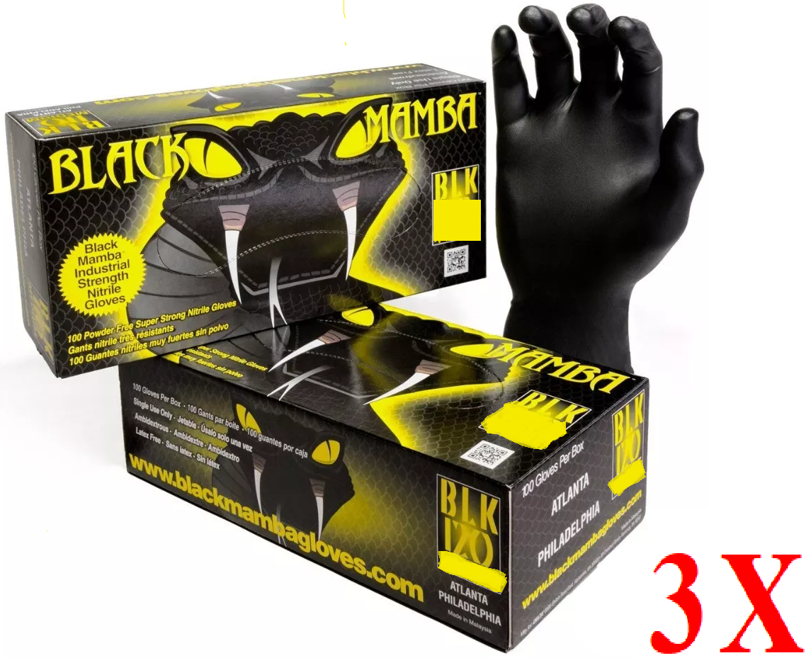 3 x Black Mamba Super Strong Mechanics Workshop Nitrile XXXL Gloves Box of 100