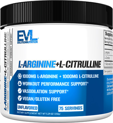 Evlution Nutrition L-Arginine + L-Citrulline - Blood Flow Support - 75 Servings