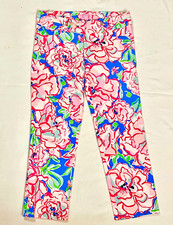 Lilly Pulitzer Capri Flutter Blue Lucky Charm Floral Print Pants Size 4 EUC