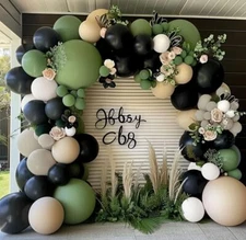 Black Sage Green Nude Balloon Garland Double Stuffed Olive Green Sand White B...