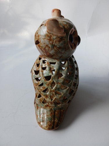 Vintage Ceramic Horned Owl Pierced Tealight Holder 5.5 X 4.5 Inches - Picture 6 of 10