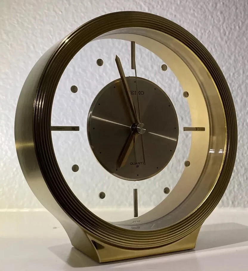 Vintage Seiko Round Gold and Glass Mantel  Clock Made in Japan  - Image 2 of 4