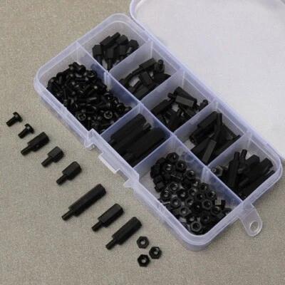 180tlg M3 Nylon Madenschrauben Schrauben Spacer Gewindestifte Kunststoff Schwarz - Bild 1 von 4