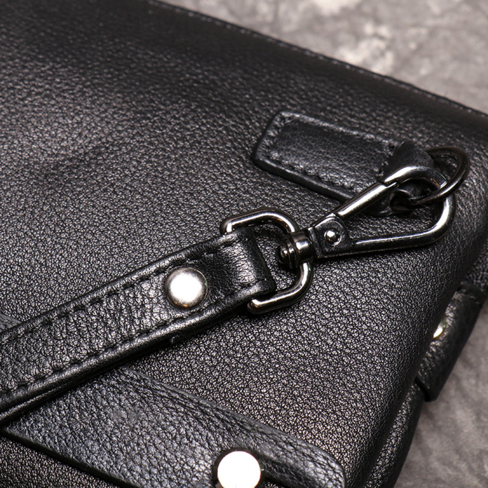 Mens Black Leather Wristlet Genuine Leather Clutch Bag Card Organizer