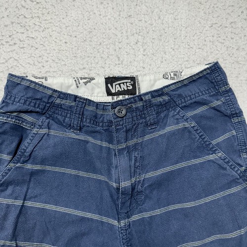 VANS Off The Wall Boys 12 Flat Front Chino Shorts Navy Blue Striped 10" Inseam - Picture 2 of 13