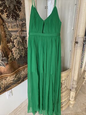 Alice + Olivia 100% Silk Green Long Sleeveless Dress SZ 6 Short Lining  Pristine | eBay