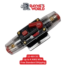 20 Amp Inline Waterproof Circuit Breaker Auto/Marine/Solar Manual Reset 12V-48V
