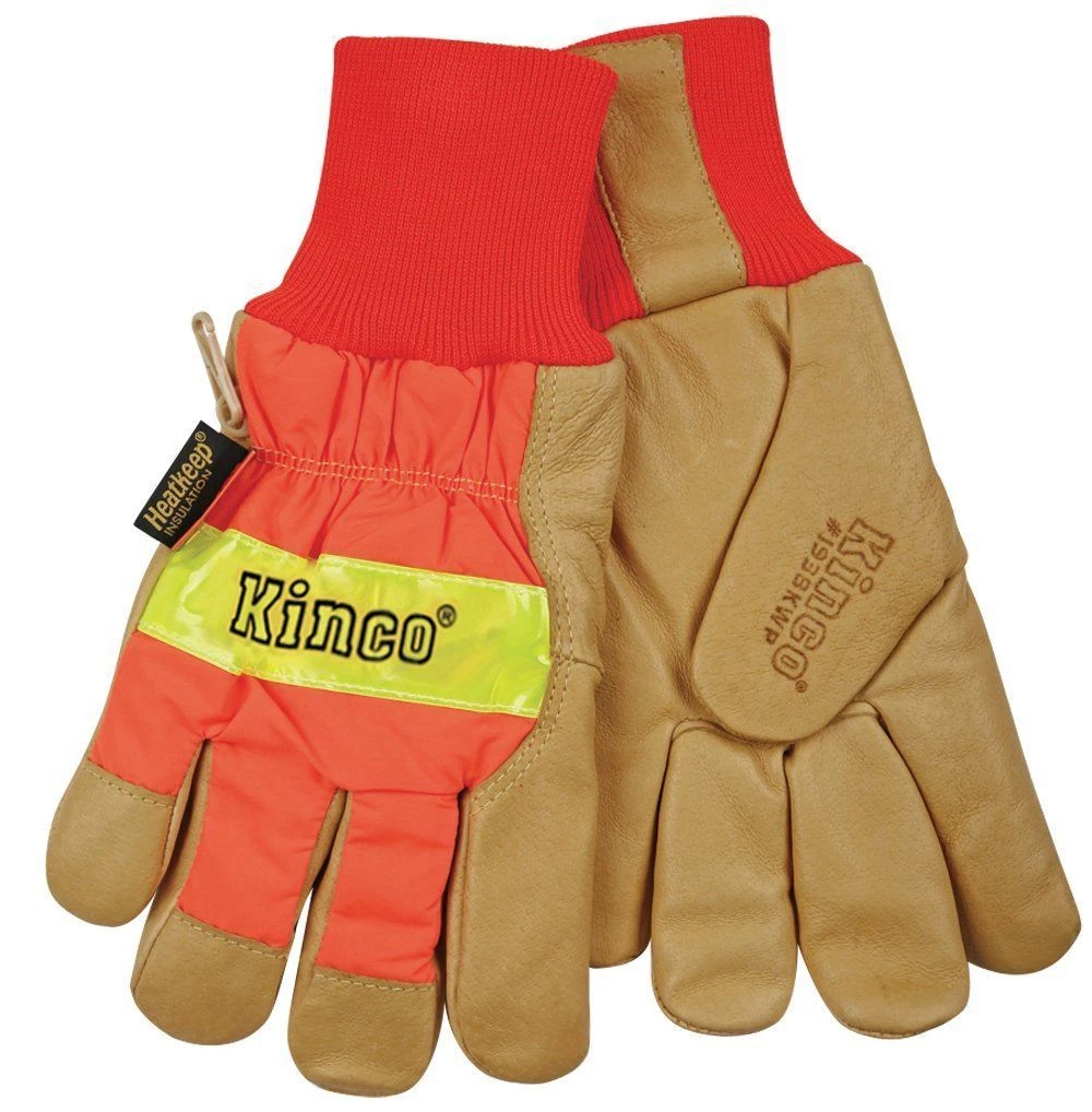 Kinco 1938KWP Mens Hi-Vis Work Gloves Lined Waterproof Leather Thermal Safety