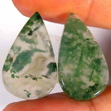 15.95Cts 100 Natural Green Moss Agate Pear Pair Cab 12x22x3mm Losse Gemstone