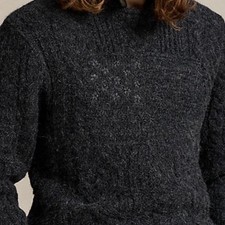 Polo Ralph Lauren Men Aran-Knit Flag Wool-Blend Sweater Charcoal Grey NWT Nordic