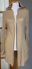 ELAN Hooded Open Front Cardigan Women’s M Beige Cotton Knit Peasant Lagenlook