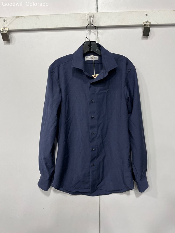 Ratio Clothing Shirt Navy Blue Button Up Solid Long Sleeve Classic Fit 28x17