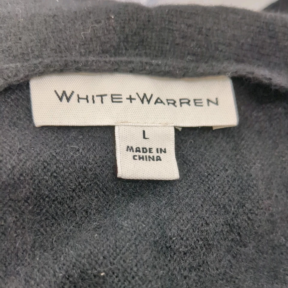 WHITE + WARREN 100% Cashemere Black V-neck Sweater Serged Edges Large - Image 4 of 4