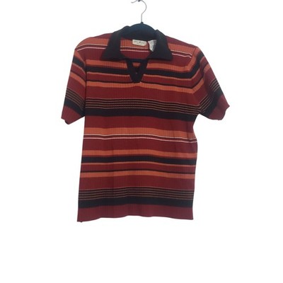 Y2K White Stag Womans Striped Shirt Size 14/16 Short Sleeve Collar Preppy Casual