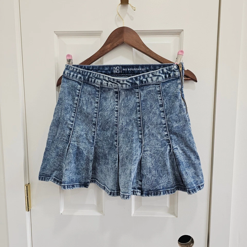 Falda Patinadora Denim Lavado Ácido SIN LÍMITES Niñas Talla 9 Plisada Cremallera Frontal Foto 4 de 4