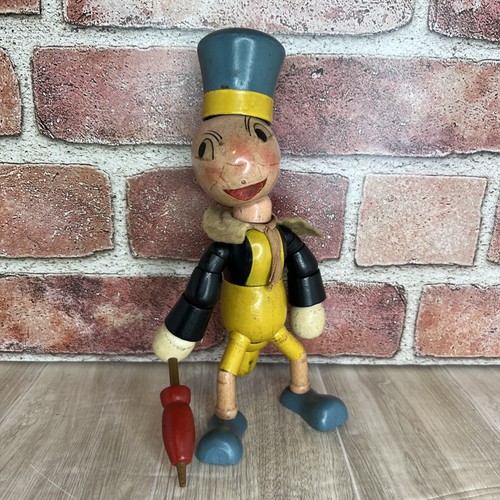 ORIGINAL CIRCA 1940S IDEAL TOY CO. WALT DISNEY JIMINY CRICKET WOODEN DOLL 8 1/2"