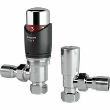 Image of DRAYTON 15MM TRV4 ANTHRACITE ANGLED THERMOSTATIC VALVE & LOCKSHIELD 07 05 210