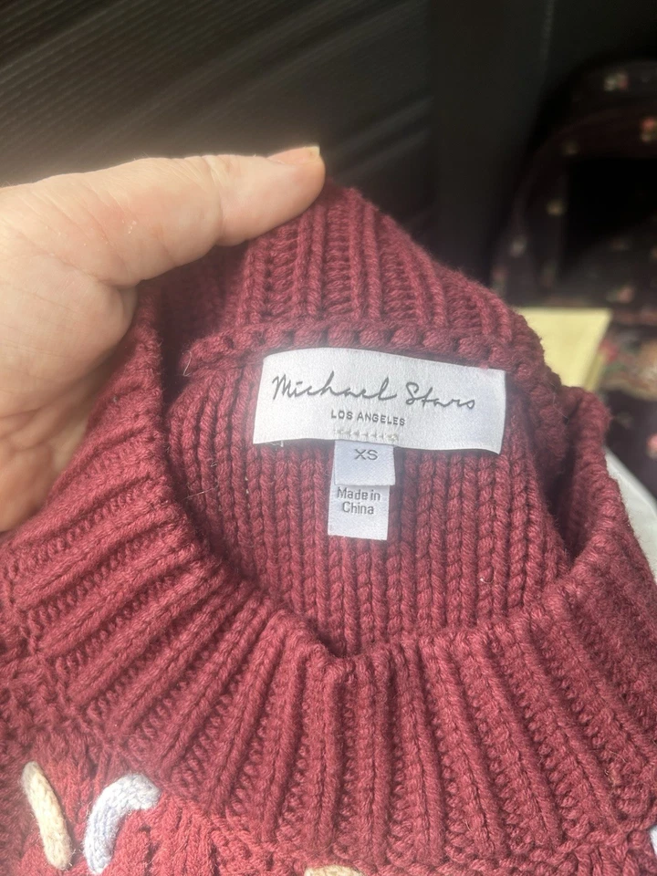 MICHAEL STARS M Women’s BORDO Grace Chunky Cable Knit Aran Knit Sweater XS $228 - Image 4 of 4