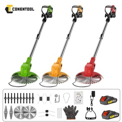 650W Akku Rasentrimmer mit 2 Akkus & Rad 5in1 Elektro Freischneider Motorsense