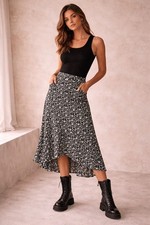 Abercrombie Fitch Black White Floral Midi Skirt Size Medium