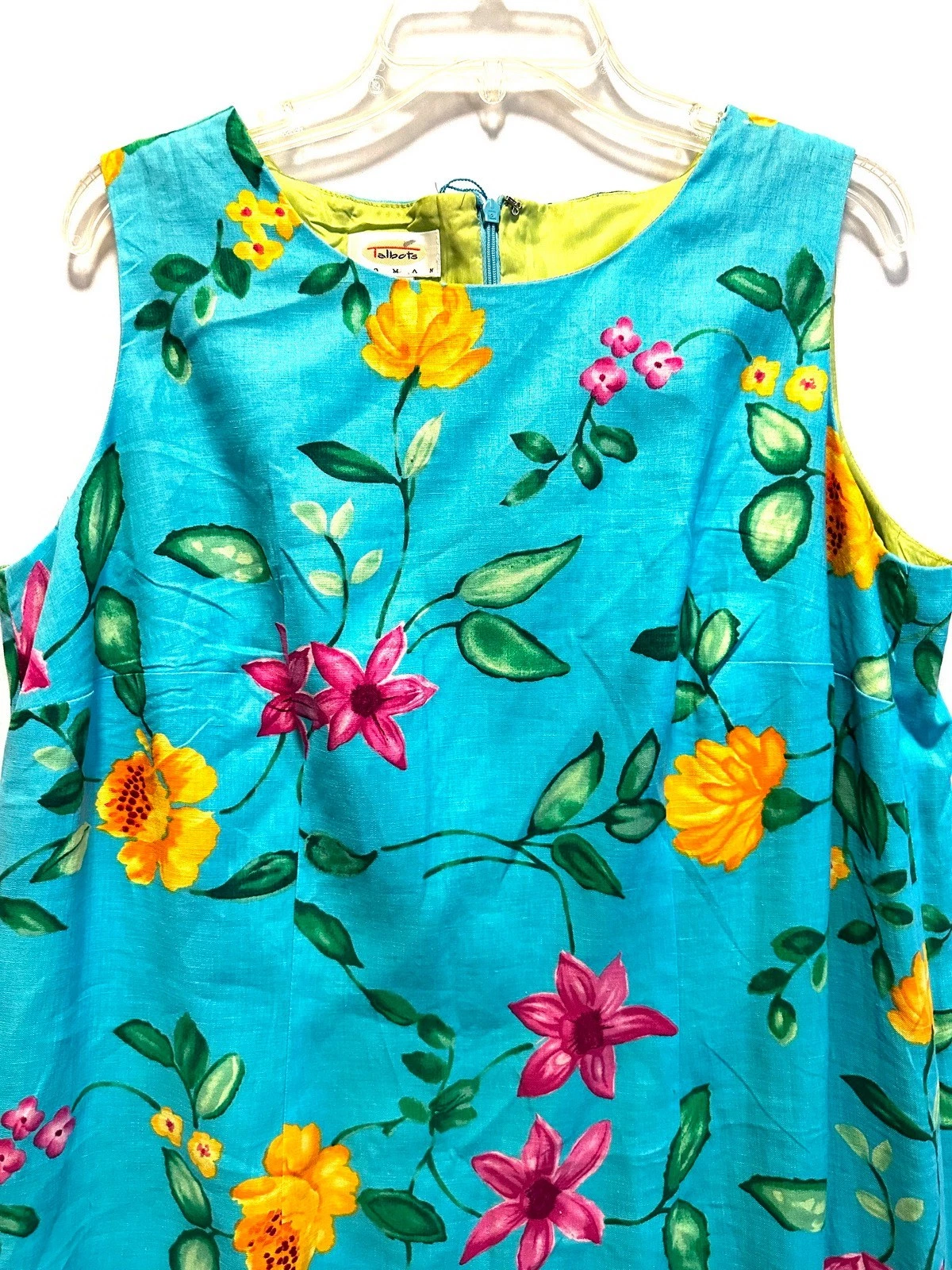 VETEMENTS TALBOTS BELLISSIMO ABITO TUBINO BLU TURCHESE COLORATO FANTASIA FLOREALE TG 14W