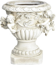 Maceta de urna de querubín vintage - maceta rústica de ángel blanco para hogar y jardín