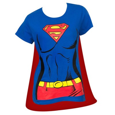 Women's Supergirl™ Shirt Costume with Cape Small