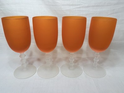 Vintage 1970' Murano Carlo Moretti Orange Satinato Frosted Wine