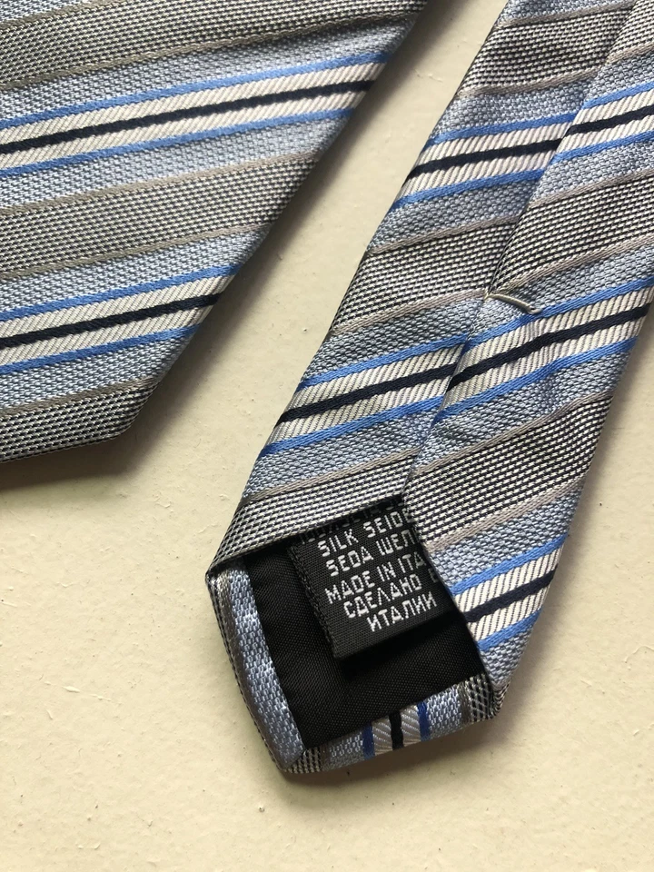Contemporary Hugo Boss BOSS Silk Striped Tie - Blue, Grey & Black - Image 4 of 4