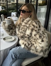 Women  s Elegant Leopard Print Faux Fur Coat-Single Breasted Winter Outerwear.XL