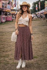 Boho Fairy Midi Skirt Womens M Brown Granola Festival Hippie Y2K