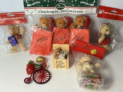 8 VINTAGE WEIHNACHTEN TEDDYBÄREN BAUMSCHMUCK BEFLOCKT 80ER JAHRE RETRO KONVOLUT