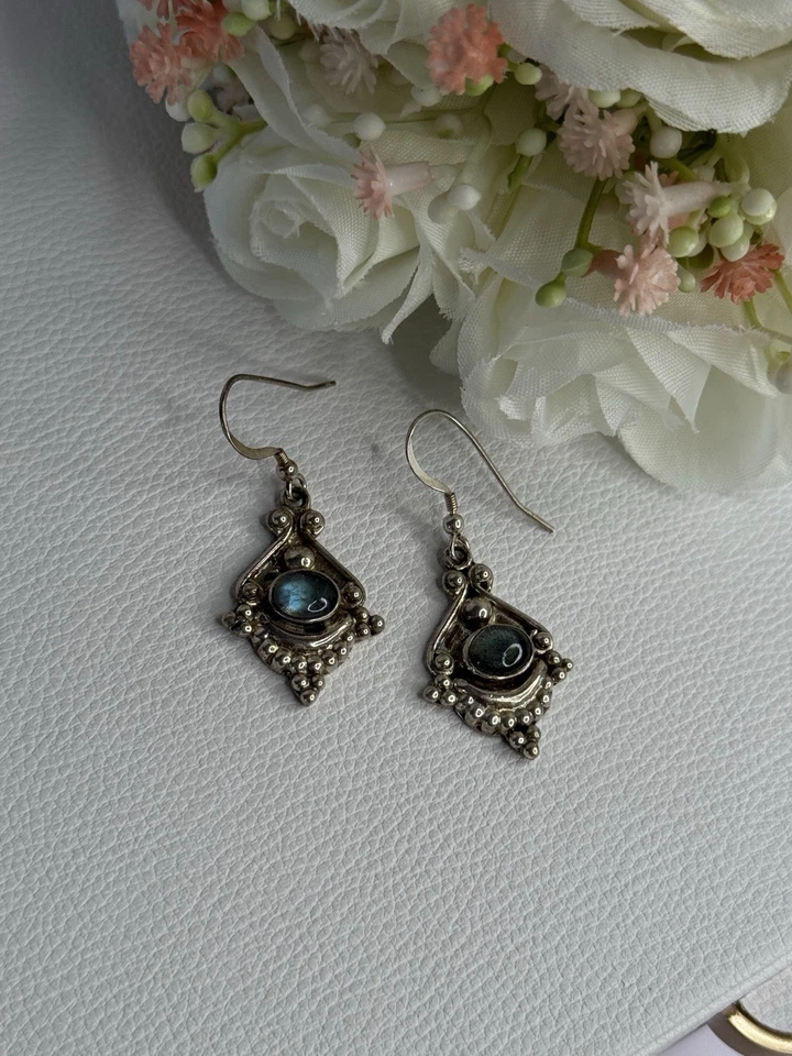 Vintage 925 Sterling Silver Labradorite Earrings Length 1.80 Inch - Image 3 of 4