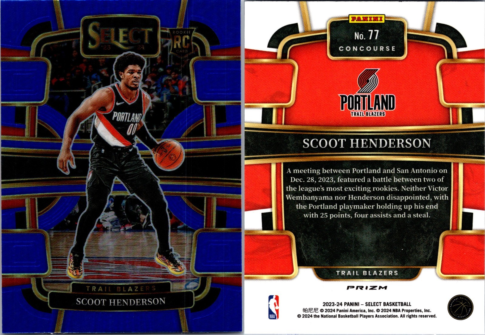 2023-24 Panini Select - Concourse Scoot Henderson #77 Blue Prizm (RC) 6642