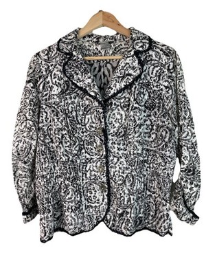 Alberto Makali Womens XL Black White Paisley Embroidered Eyelet Button Up Jacket
