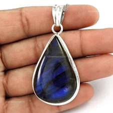 Pear Natural Labradorite Solid Silver Third Eye Chakra Bezel Handmade Pendant