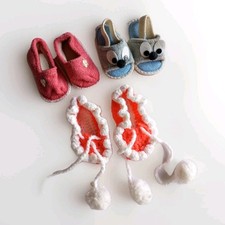 Vtg 1970/80 Lot3 Size 3 Girl Baby Toddler Doll Shoes Sandals Slippers Crocheted