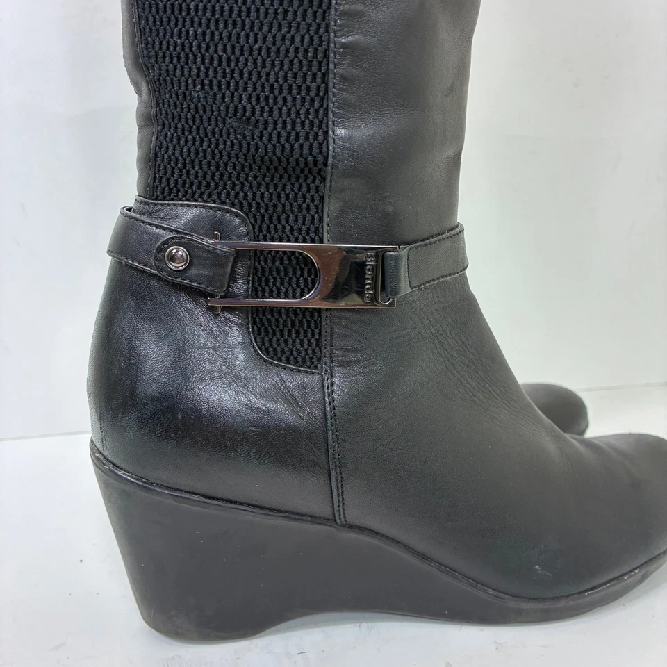 Botas de cuña negras altas rubias talla 9 Aquaprotect tacón de 3" ropa de calle Foto 2 de 4