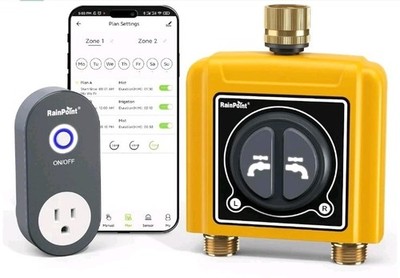 RAINPOINT 2-ZONE WIFI WATER TIMER WITH BRASS INLET & OUTLET, WIFI HUB SOCKET 