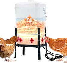 Heated Chicken Waterer, Chicken Water Heater 3 Gallon, 4 Horizontal Nipples, 5FT