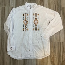 VTG AYME 90s Kokopelli Embroidered Tribal Collarless Button Down Shirt Unisex XL