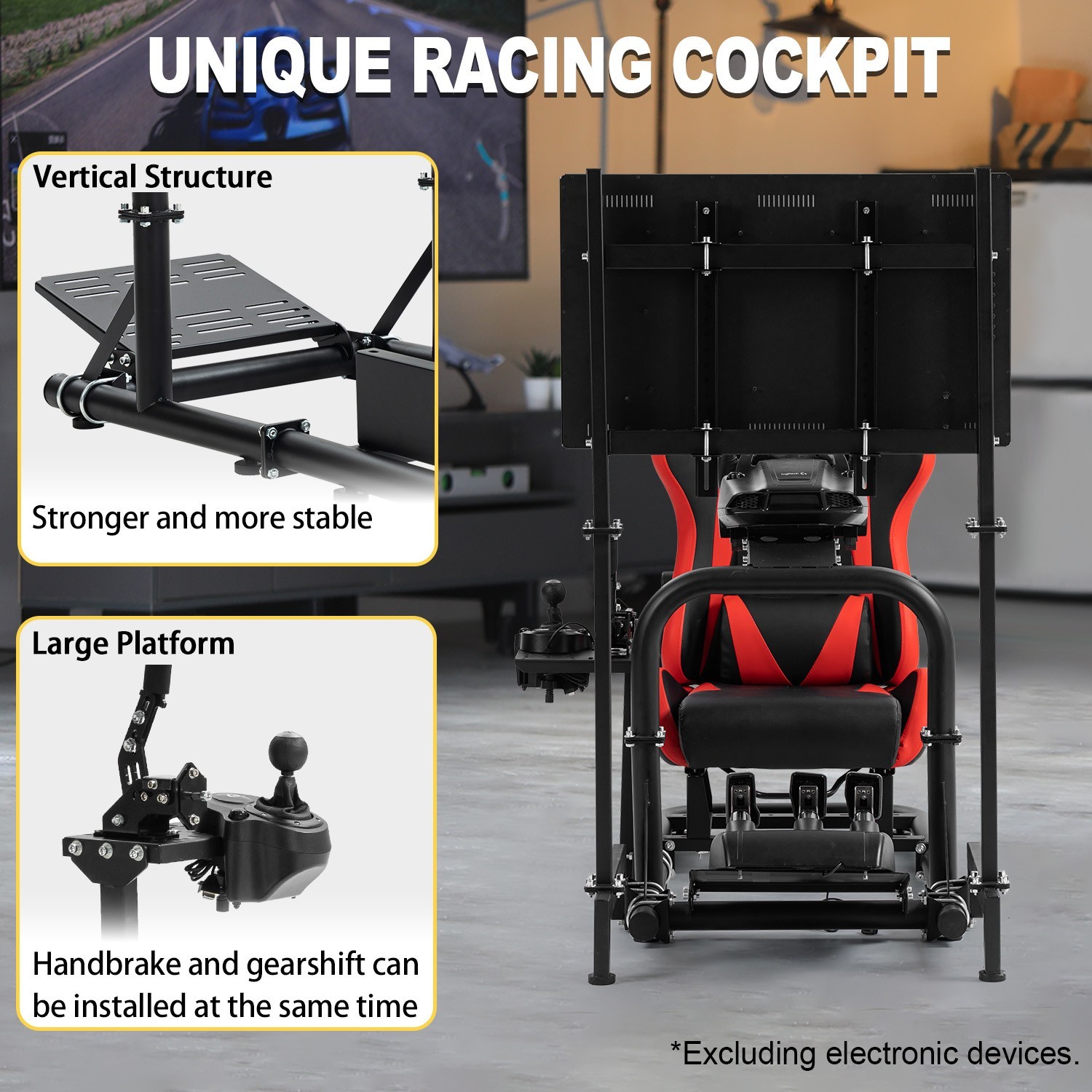 Marada Racing Simulator Cockpit With Monitor Stand & Seat Fit Logitech G923 G920