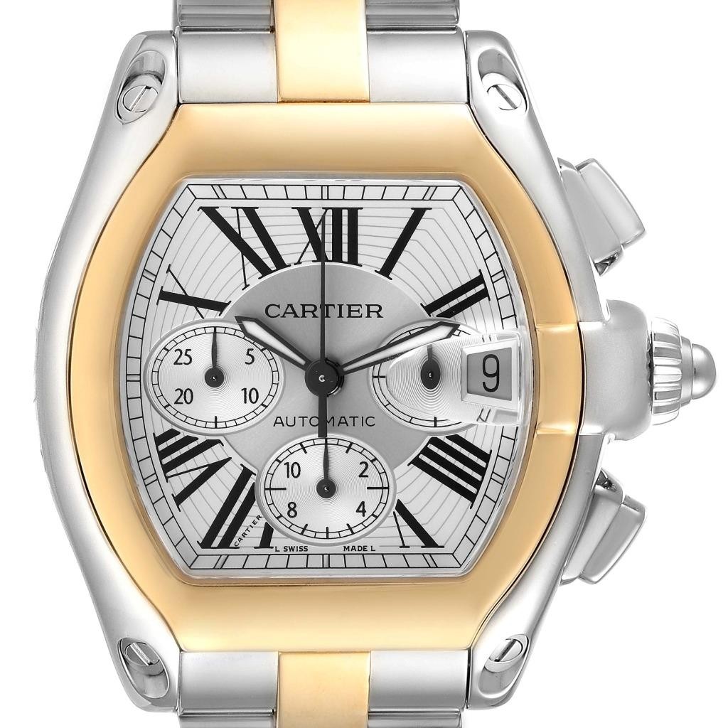 Cartier Roadster Chronograph Men's Watch W62027Z1 Steel Yellow Gold with Box & Papers