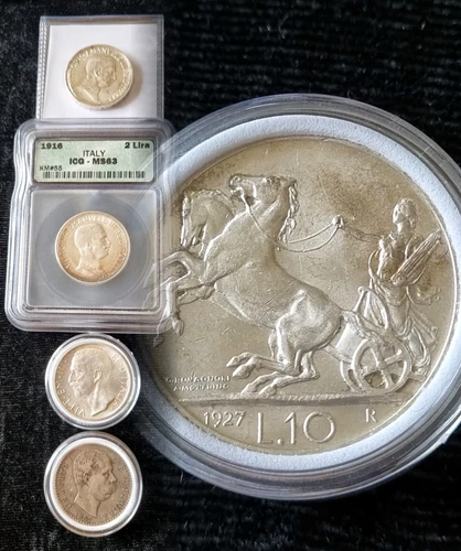 4 SILVER COIN LOT Italy ICG Lira Lire horse eagle not gold euro round bar essai